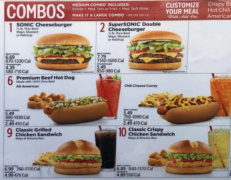 Sonic Fast Food Menu Prices