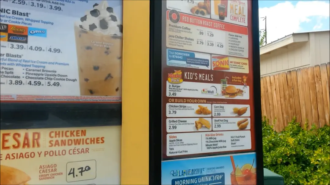 Sonic Kids Menu With Prices