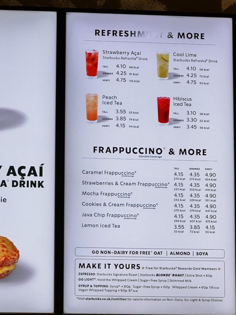 Starbucks Refreshers Menu Prices