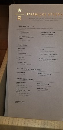 Starbucks Reserve Menu With Prices