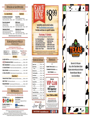 Texas Roadhouse Mobile Menu