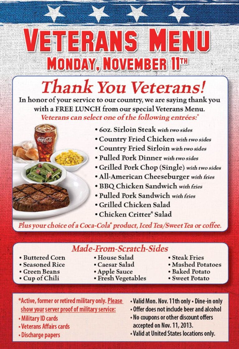 Texas Roadhouse Veterans Day Menu