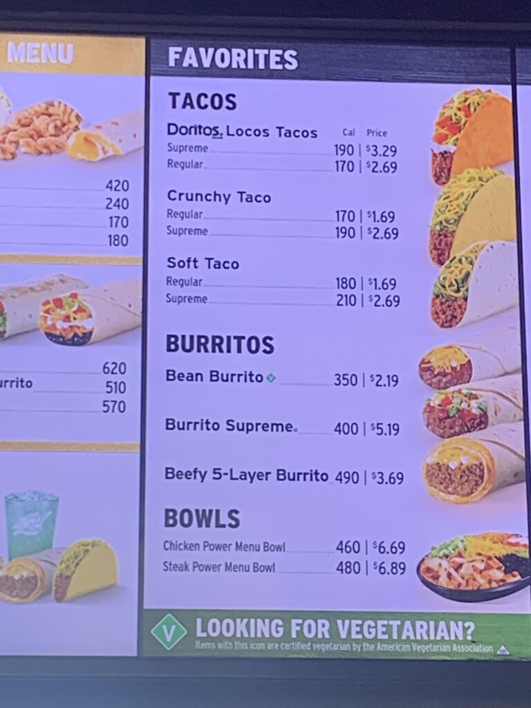 Taco Bell Burrito Menu